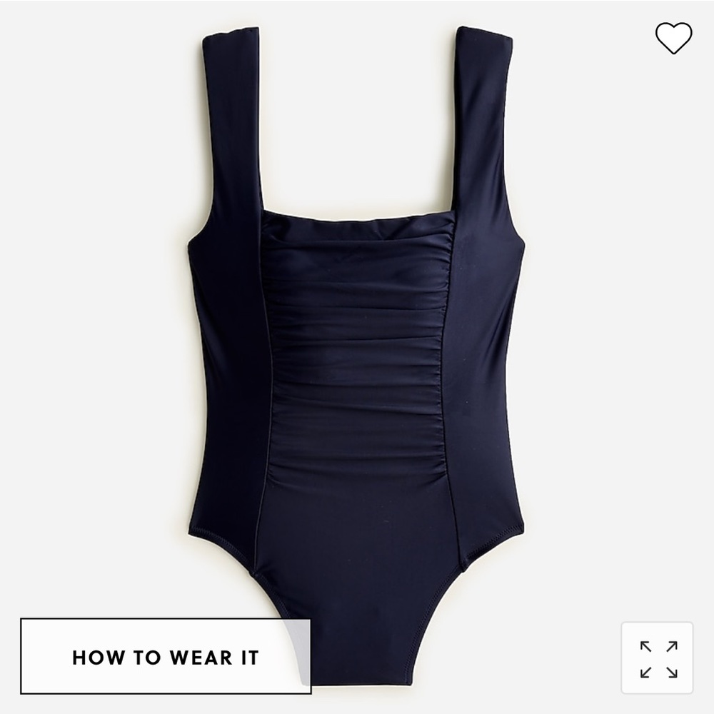 J crew ruched square neck swimsuit. Size 0. Black. NWT.